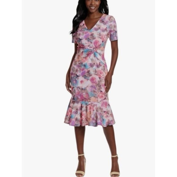 London Times Dress 14 Pink Floral Short Sleeve Stretch Washable NEW - Picture 1 of 8